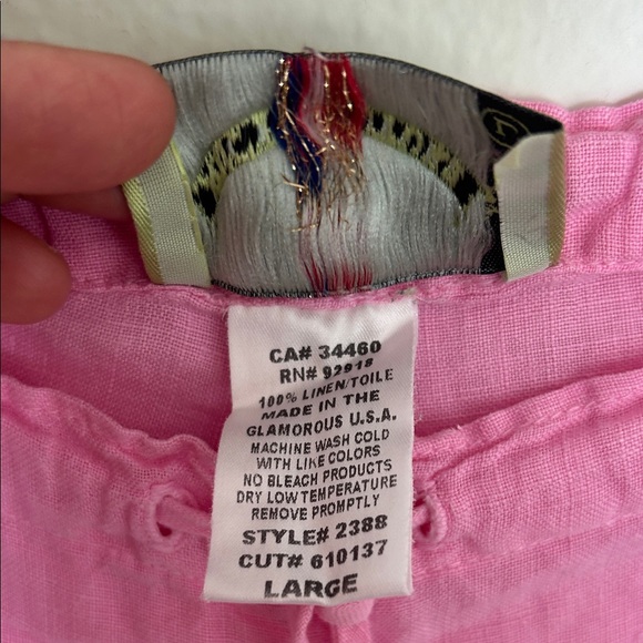 Vintage Juicy Couture Pink Linen Drawstring Pants Size L Y2K - Picture 7 of 11